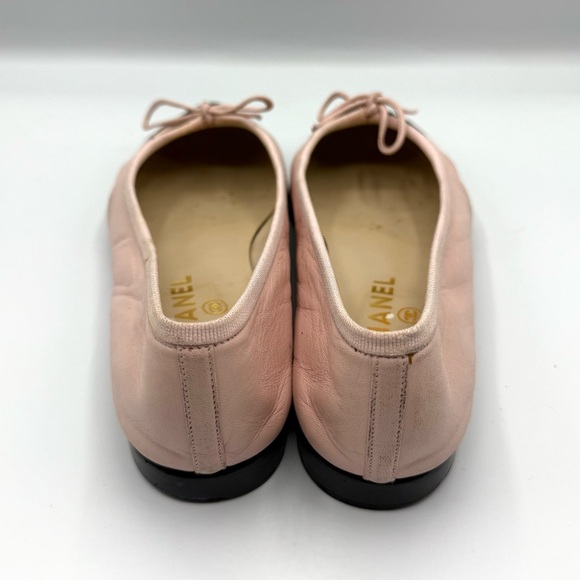 CHANEL CC Logo Pink Black Leather Ribbon Ballet Flats – 38.5 EU / 8 US - Picture 5 of 8